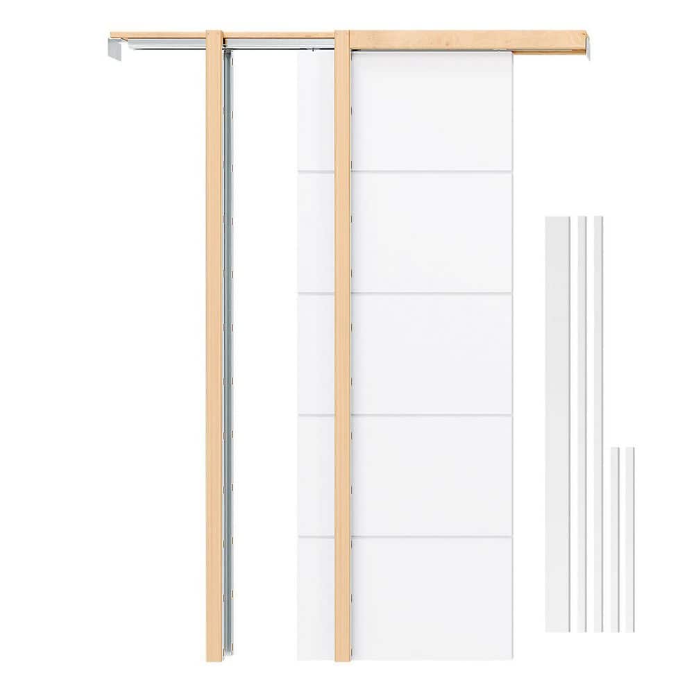 30 in. x 80 in. 5-Panel White Primed Engineered Wood Interior Door Slab with Pocket Door Frame Kit, Jamb and Header price history on PriceWatchPro