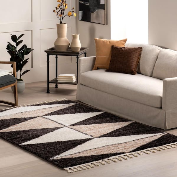 Kali Brown 5 ft. x 7 ft. Geometric Shag Area Rug