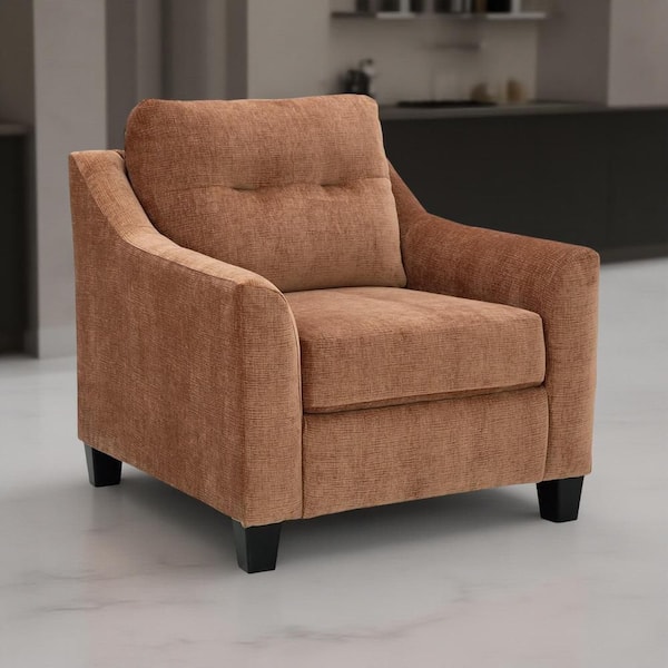 Benjara Emilia Clay Brown and Black Polyester Accent Chair with Flared Arms