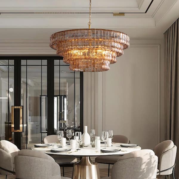 YUYI Modern Chandelier 36 in. 6-Lights Gold Crystal Drum