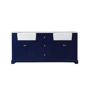 Timeless Home 72 in. W x 22 in. D x 34.75 in. H Double Bathroom Vanity Side Cabinet in Blue with White Marble Top