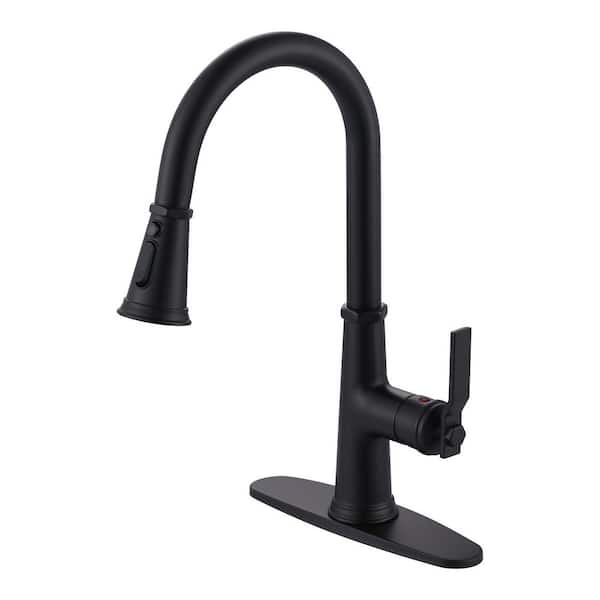 VEVETTA 17 in. H Single Handle Pull Down Sprayer Kitchen Faucet with 3-Spray and 360° Spout Swivel Mode in Matte Black