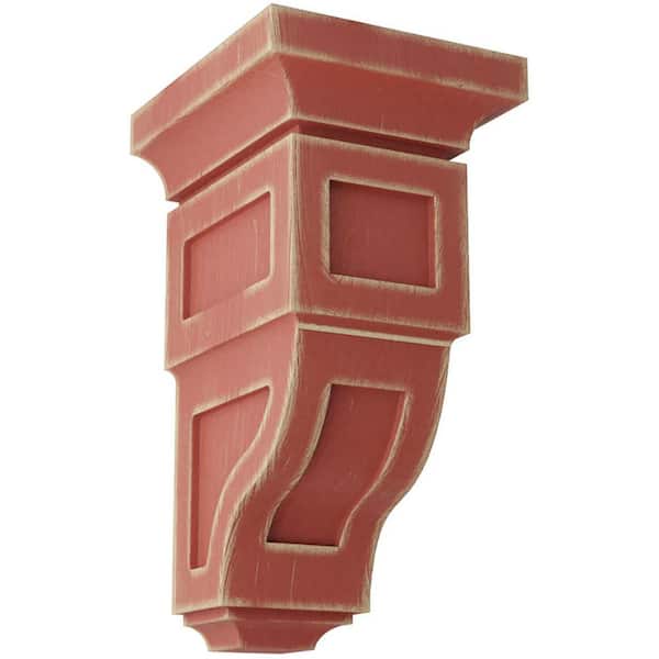 Ekena Millwork 4 in. x 8 in. x 4-3/4 in. Salvage Red Small Reyes Wood Vintage Decor Corbel