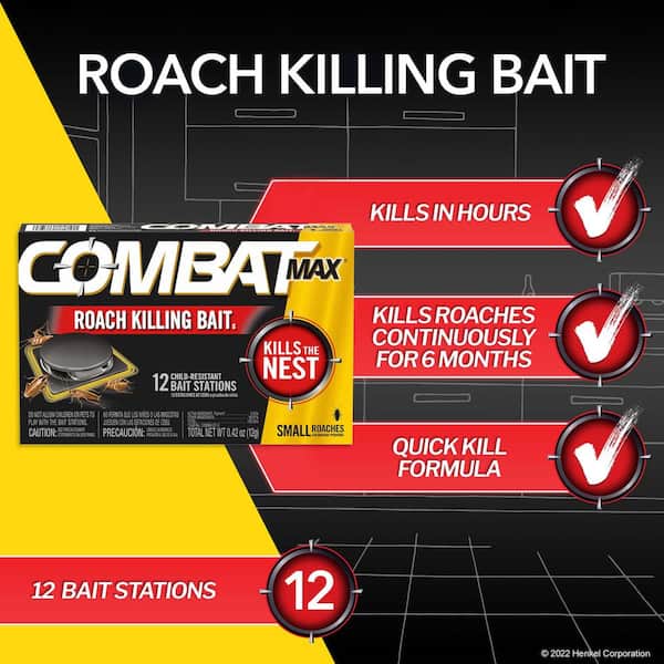 Combat Max 12 Month Roach Killing Bait, Small Roach Bait Station,  Child-Resistant, 18 Count