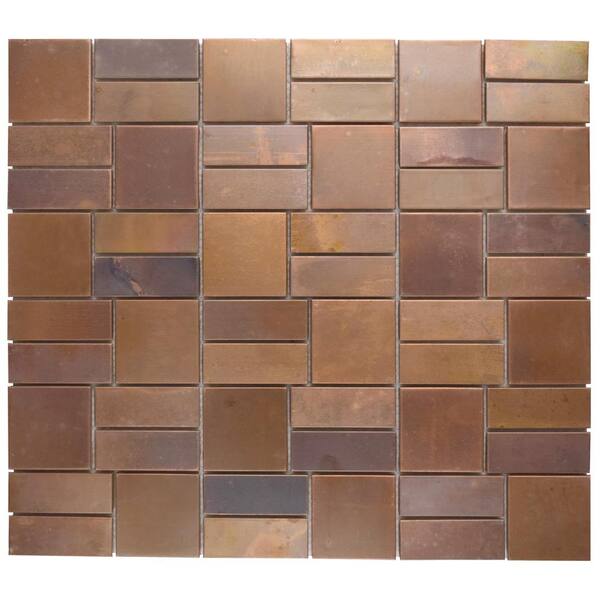 Merola Tile Patina Battery Park Copper 11-3/4 in. x 13 in. x 8 mm Metal Mosaic Tile