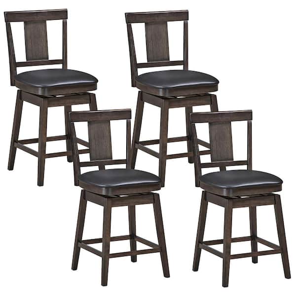 Costway 44 5 In H Brown Height Back, Tan Leather Swivel Bar Stools With Backs