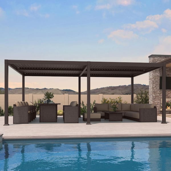 PURPLE LEAF 13.1 ft. x 19.8 ft. Bronze Aluminum Outdoor Louvered Pergola with 4-Individual Adjustable Roofs and In-Built Gutter