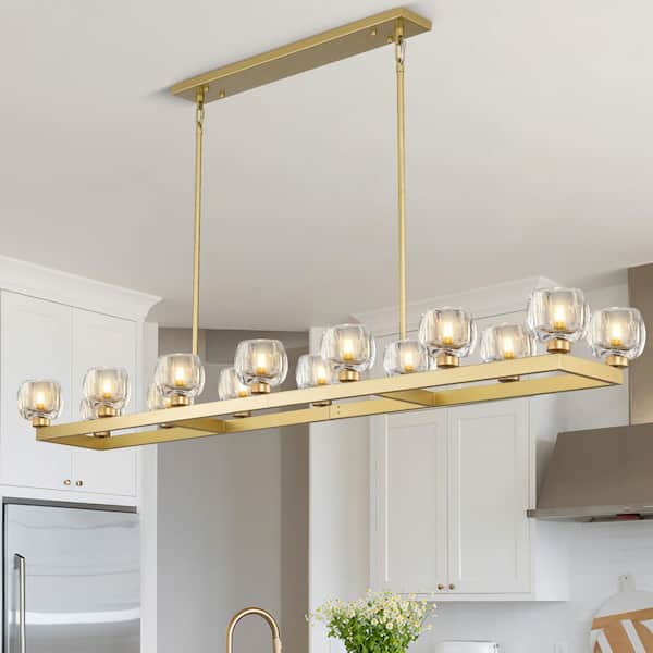 PUYRNF 72 in. 14-Lights Gold Rectangular Chandelier, Modern Large Kitchen Chandelier, for Living Room, Bedroom, Dining Room