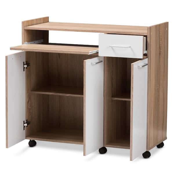 Baxton Studio Charmain White and Oak Brown Kitchen Cart 146 8272