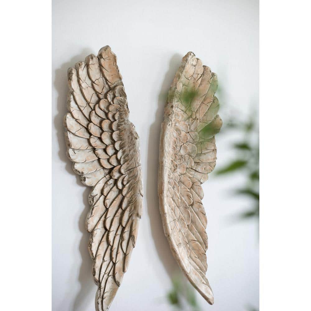 Natural Wood Angel Wings Wall Mounted Figurine Set