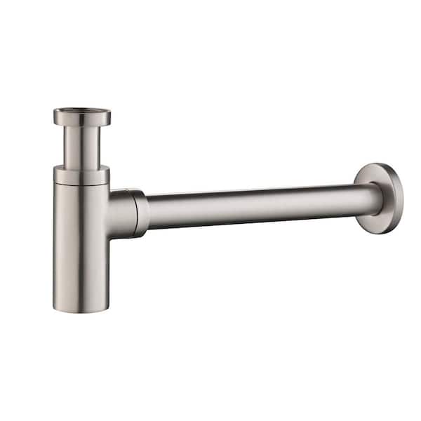 1-1/4 in. Bathroom Sink Decorative Round Brass Bottle Trap P-Trap in Brushed Nickel