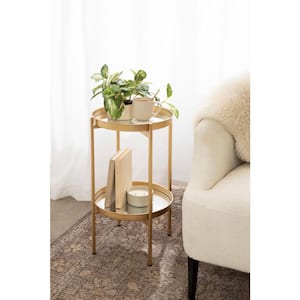 Deliah 15.25 in. Gold Round Glass End Table