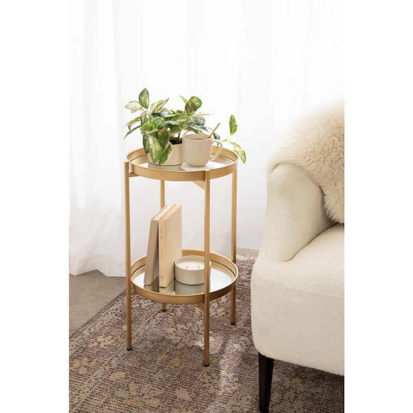 Kate and Laurel Deliah 15.25 in. Gold Round Glass End Table
