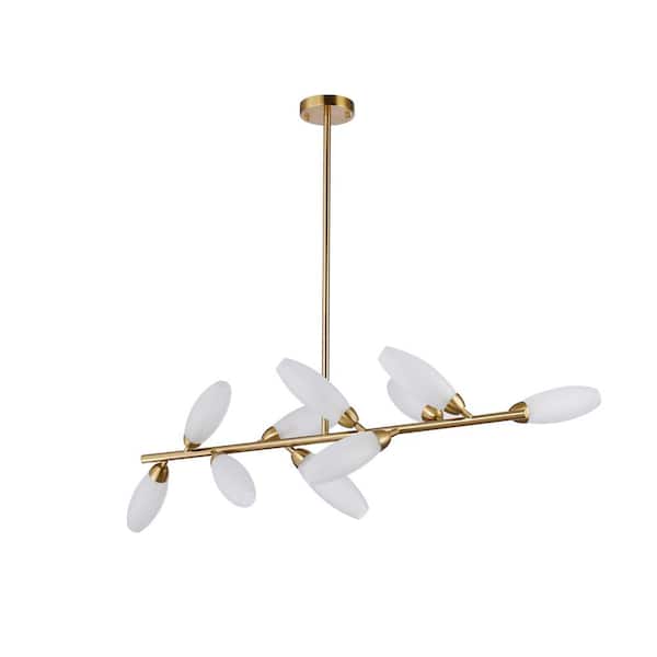 Unbranded Bosywell 10-Light Gold Linear Chandelier for Living Room with No Bulbs Included