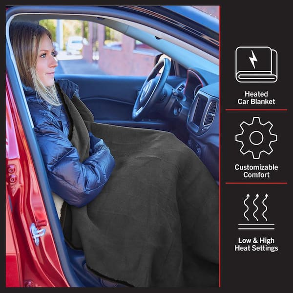 Stalwart 12V Heated Car Blanket for Travel or Tailgating, Light Gray