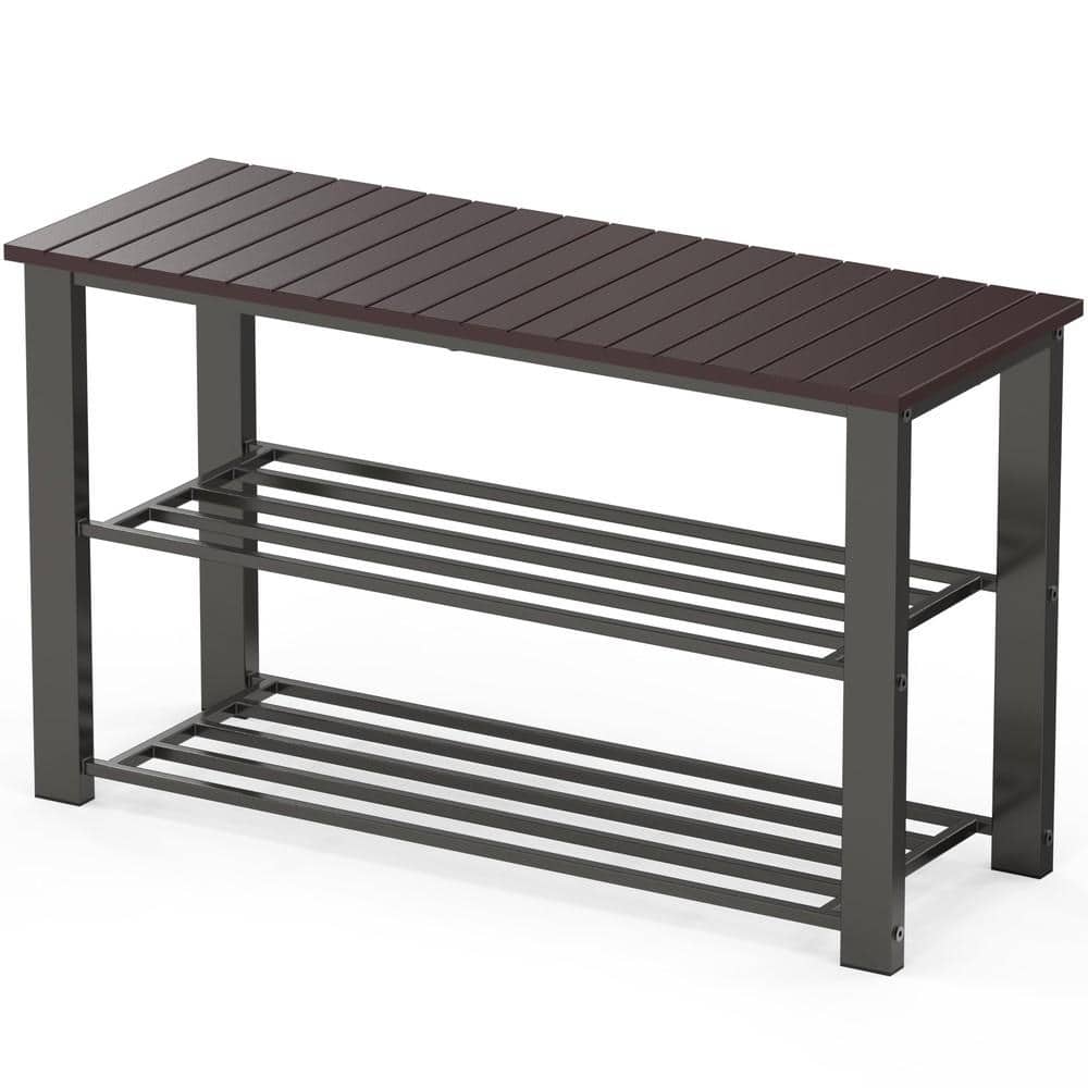 "29"" W Dark Brown Metal Shoe Storage Bench for Entryway" price history on PriceWatchPro