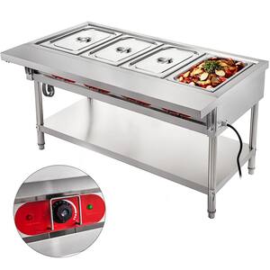 18 qt. 4-Pot Electric Steam Table Food Warmer with Lids, 7 in. Cutting Board, Commercial Bain Marie for Buffet Serving