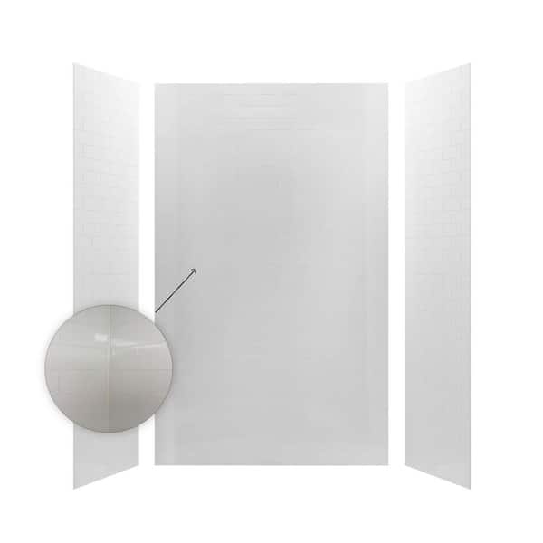 36 in. L x 60 in. W x 96 in. H 4 Pieces Alcove SMC Shower Kit with Surround and Base in Glossy White Bricks Right Drain