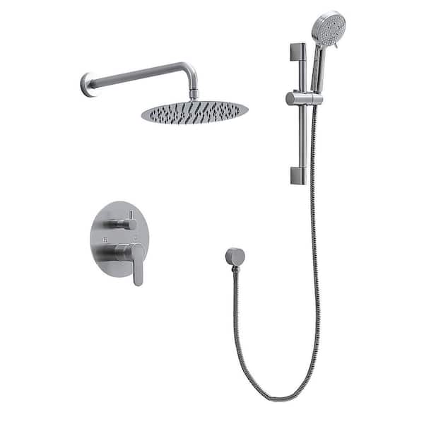 5-Spray Wall Mount Dual Fixed and Handheld Shower Head 2.5 GPM in Brushed Nickel