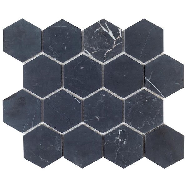 Jeffrey Court Midnight Hex Black 10.875 in. x 9.5 in. Honed Marble Wall and Floor Mosaic Tile (0.717 sq. ft./Each)
