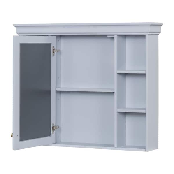 35.5 in. W x 7.16 in. D x 28.74 in. H  Wall Mounted Bathroom Storage Cabinet in Blue with Mirror and 6 Open Shelves
