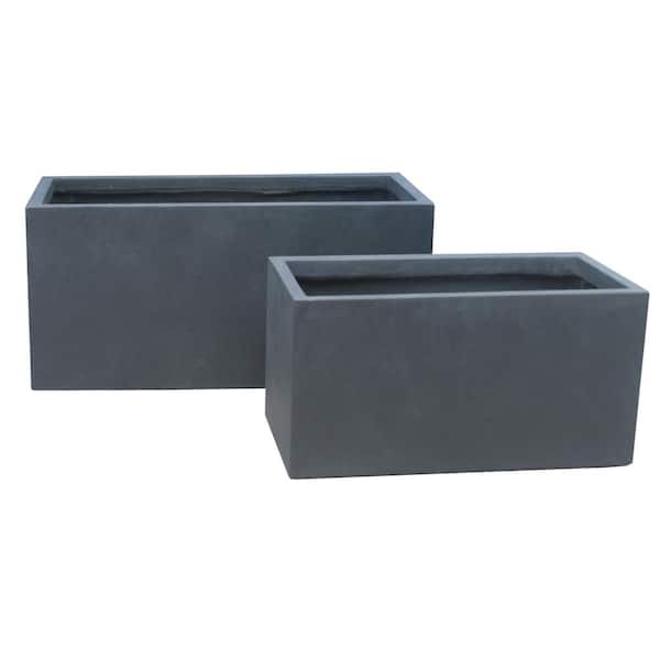 KANTE Kante RF0104AB-C60121 Large Concrete Long Box Planter(Set of 2 Sizes), Charcoal
