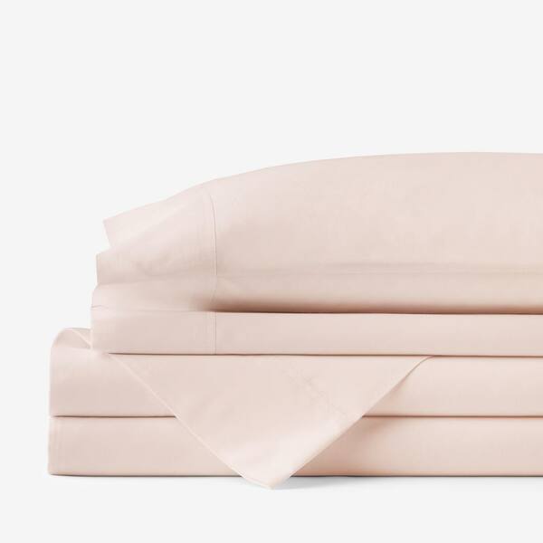 The Company Store Company Cotton 4-Piece Peach Nectar Solid 300-Thread Count Cotton Percale King Sheet Set