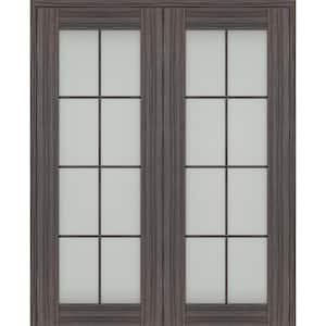 Paola 56 in. x 84 in. Both Active 8-Lite Frosted Glass Gray Oak Wood Composite Double Prehung French Door