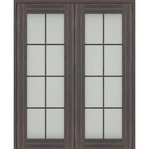 Paola 64 in. x 96 in. Both Active 8-Lite Frosted Glass Gray Oak Wood Composite Double Prehung French Door