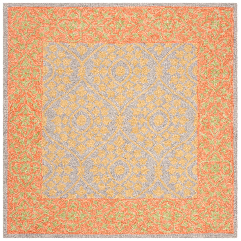 SAFAVIEH Suzani 5 ft. x 5 ft. Orange/Silver Border Trellis Floral ...