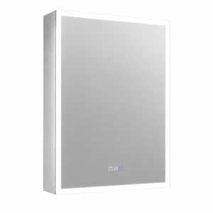 24 in. W x 32 in. H Rectangular Silver Aluminum Recessed or Surface Mount Right Medicine Cabinet with Mirror LED