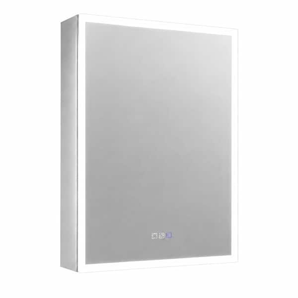 24 in. W x 32 in. H Rectangular Silver Aluminum Recessed or Surface Mount Right Medicine Cabinet with Mirror LED