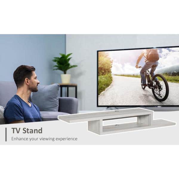 Gray MDF Wall Mounted Floating Media Console Shelf