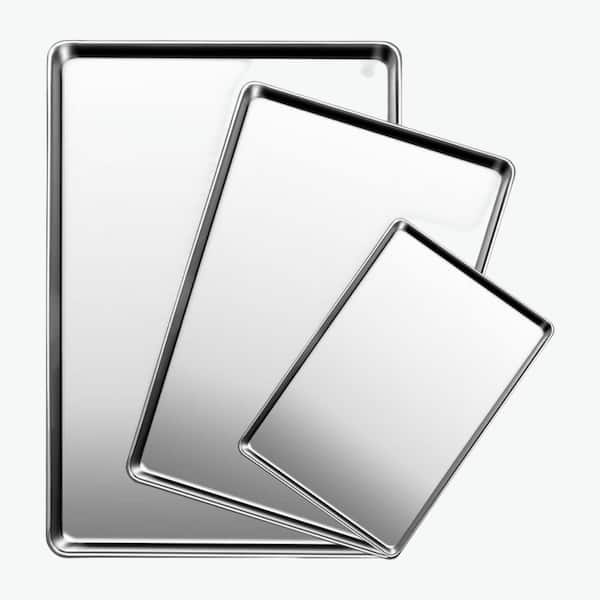 5 qt Stainless Steel Bakeware Pan Set Silver Finish Oven Stovetop Grill Broiler Safe Kitchen Bakeware with Rack 3 Piece