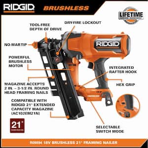 18V Lithium-Ion Brushless Cordless 21° 3-1/2 in. Framing Nailer with 18V Lithium-Ion 4.0 Ah Battery