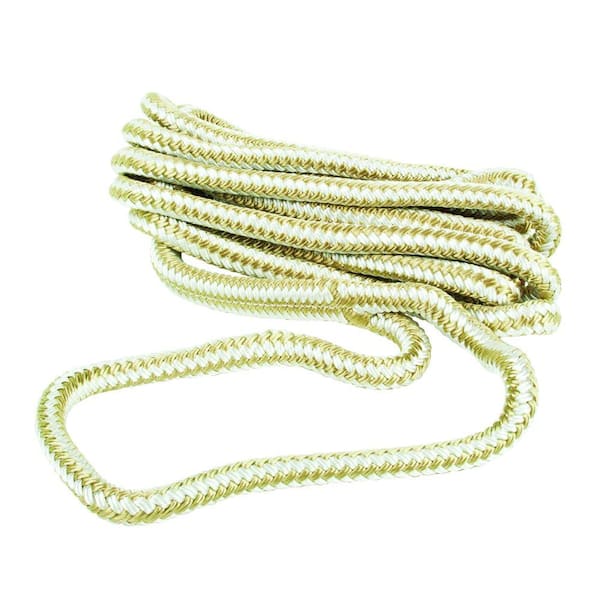 Everbilt 1/2 in x 15 ft. Nylon Dock Line Double Braid Rope, White and Beige