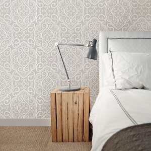 Heavenly Taupe Damask Paper Strippable Roll Wallpaper (Covers 56.4 sq. ft.)