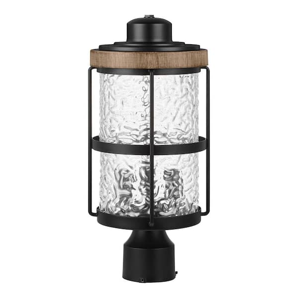 Hampton Bay Fuller Park 3-Light Matte Black Iron Outdoor Post Lamp with glass shade