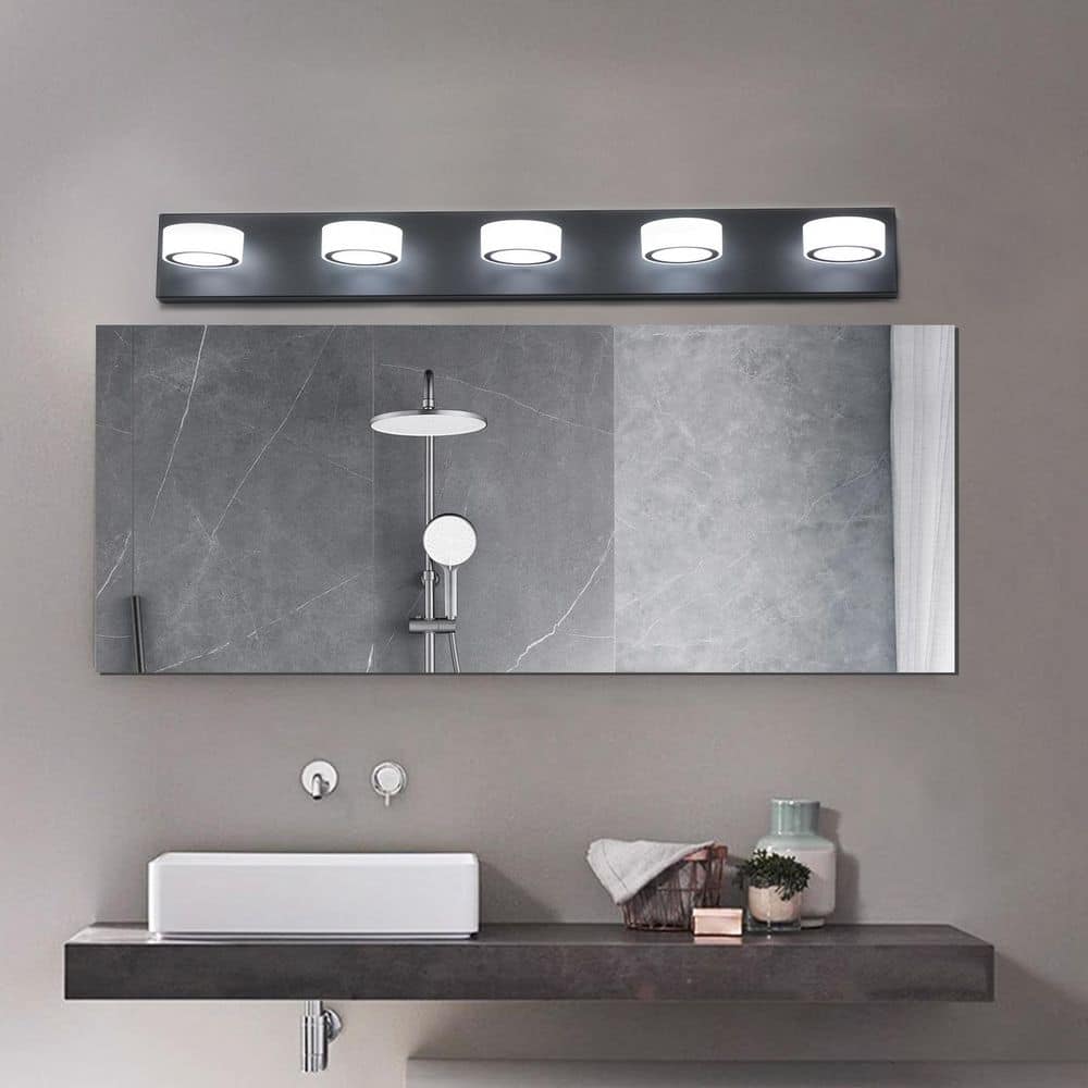 37 in. Modern Black 5 Light LED Vanity Light Fixture for Bathroom Mirror with Rotatable Design & Frosted Acrylic Shades price history on PriceWatchPro