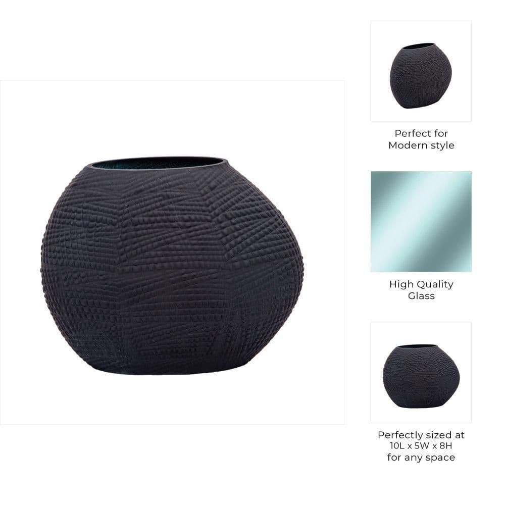 Black Textured Glass 8" Vase for Table Centerpieces