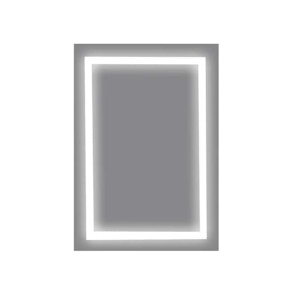 FUNKOL 24 in. W x 32 in. H Rectangular Silver Aluminium Framed LED Lighted Wall Bathroom Vanity Mirror For Bathroom Bedroom