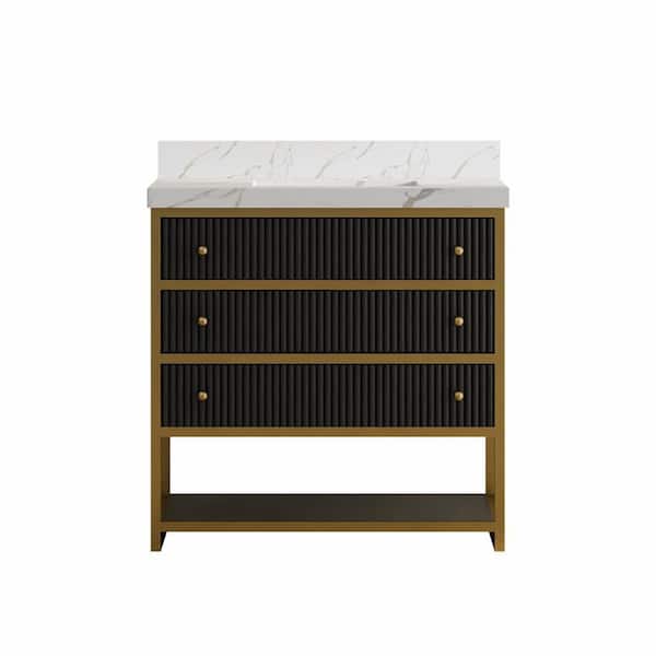 Wilton 36 in. Single Sink Freestanding Black Bath Vanity with White Culture Marble Top Assembled