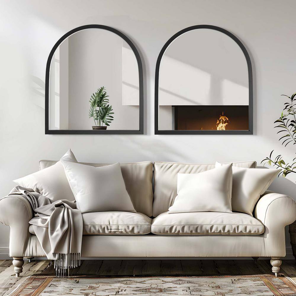 Black 35 in W x 31 in. H Arched Wooden Framed Mirror Wall-Mounted Vanity Mi