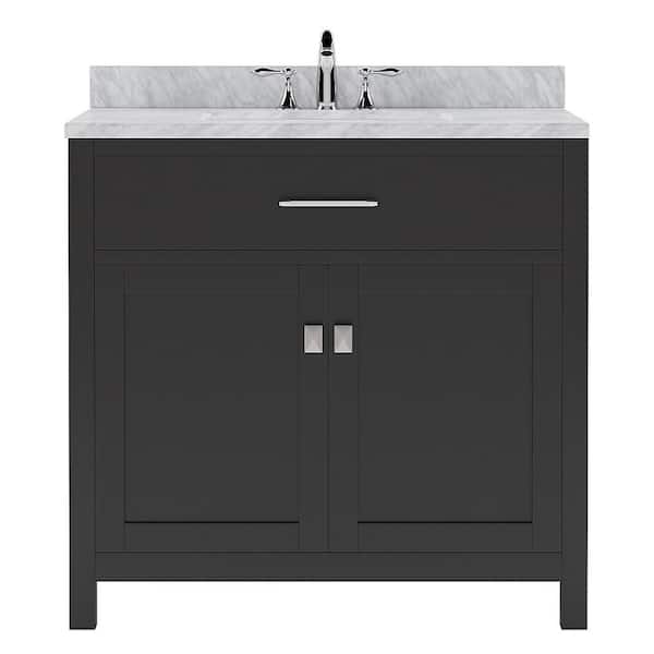 Virtu USA Caroline 36 in. W Bath Vanity in Espresso with Italian Carrara White Marble Vanity Top with White Basin