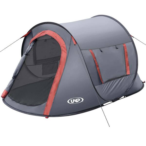 Zeus & Ruta 2-Person Gray Portable Camping Tents Instant Pop-up Tent with 2-Doors and Carrying Bag for Camping Hiking and Traveling