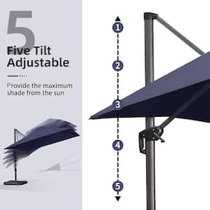 8 ft. Square Outdoor Patio Cantilever Umbrella Aluminum Offset 360° Rotation Umbrella in Navy Blue
