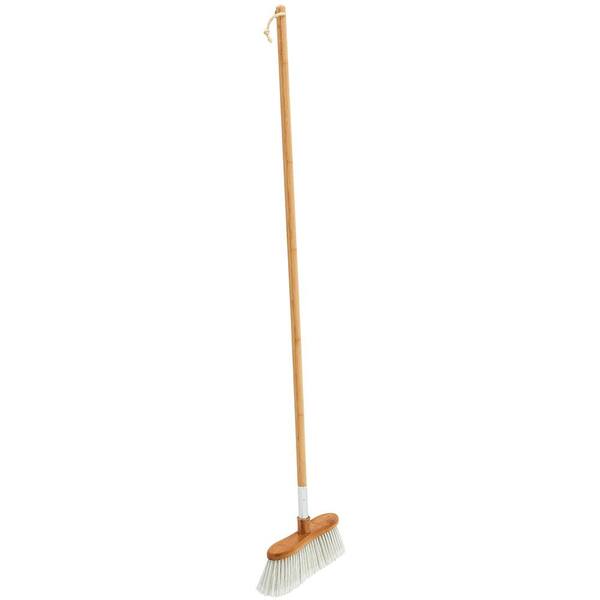 Bamboo Broom With Durable Handle And Strong Bristles Ideal For Cleaning White