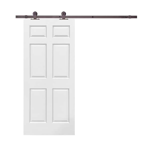 CALHOME 30 in. x 80 in. White Painted Composite MDF 6-Panel Interior Sliding Barn Door with Hardware Kit