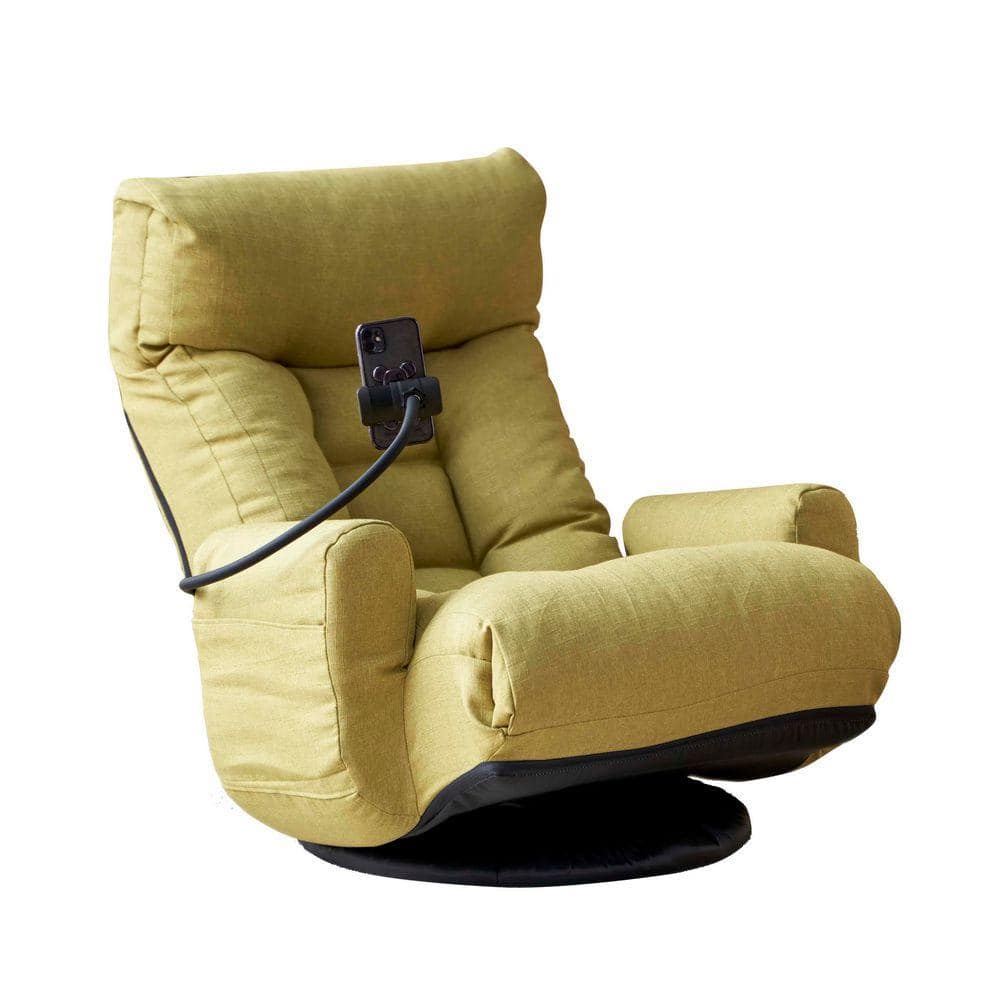 Black Metal 360° Rotatable Outdoor Lounge Chair with Green Cushion, Adjustable Head and Waist