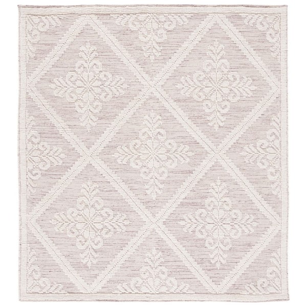 Vermont 6 ft. x 6 ft. Ivory/Red Diamond Ornate Square Area Rug